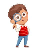 Cute schoolboy with magnifying glass vector