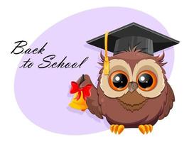 Wise owl in graduation cap. Cute cartoon owl vector