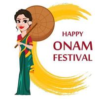 celebración onam. mujer india vector