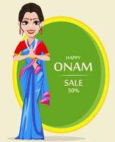 Beautiful Indian woman. Happy Onam vector