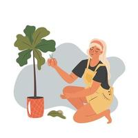 Girl taking care of a plant vector