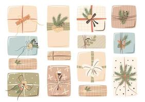 conjunto de cajas de regalo decoradas con navidad vector
