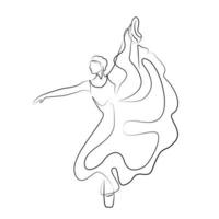 boceto de una mujer en un vestido pose de ballet bailarina gimnasta arte lineal arte continuo icono niña aislada en blanco vector