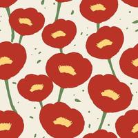 seamless plants pattern background with red flowers , greeting card or fabric vector