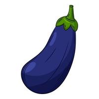 Whole eggplant. A vegetable in a linear style, drawn by hand. Food ingredient, design element.Color vector illustration with outline. Isolated on a white background