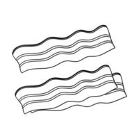 Slices of bacon. Contour sketch food illustration in doodle style, hand drawn, isolated on a white background. Black white vector. vector