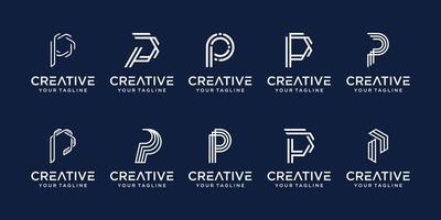 Set of abstract initial letter P logo template. icons for business of fashion, digital, technology, vector