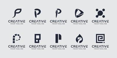 Set of abstract initial letter P logo template. icons for business of fashion, elegant, vector