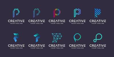 Set of abstract initial letter P logo template. icons for business of fashion, digital, technology vector