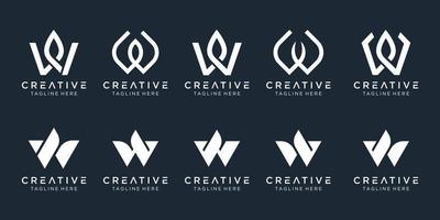 Set of abstract initial letter W logo design template. icons for business of luxury, elegant, nature, simple. vector