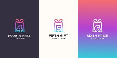 gift and number logo combination. Unique surprise and logotype design template vector