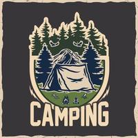 camping senderismo camiseta diseño retro vintage tipografía ilustración para imprimir vector