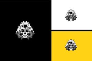 head skull and frog vector illustration black and white