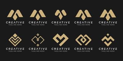 Set of abstract monogram initial letter M logo template. icons for business of fashion, sport, simple. vector