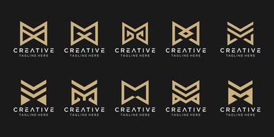 Set of abstract monogram initial letter M logo template. icons for business of fashion, building, simple. vector