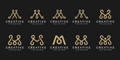 Set of abstract monogram letter M logo template. icons for business of fashion, luxury, simple. vector