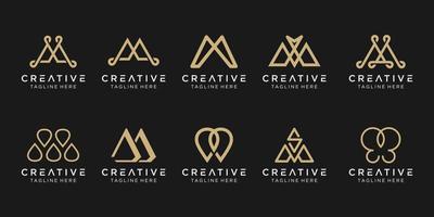 Set of abstract monogram letter M logo template. icons for business of fashion, luxury, simple. vector
