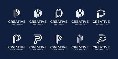 Set of abstract initial letter P logo template. icons for business of fashion, digital, technology vector