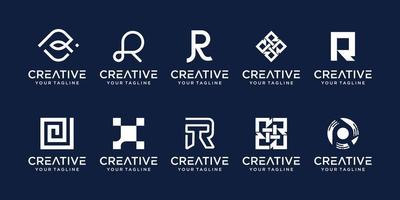 Set of collection initial letter R logo template. icons for business of fashion, sport, automotive, technology digital. vector