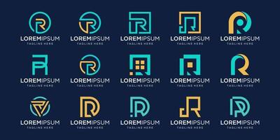 Set of monogram initial letter R RR logo template. icons for business of fashion, business, consulting, technology digital. vector