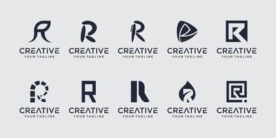 Set of monogram initial letter R RR logo template. icons for business of fashion, sport, automotive. vector