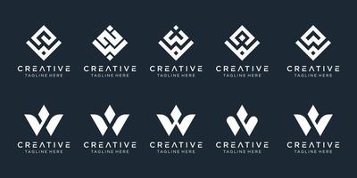 Collection initials W logo design template. icons for business of fashion, digital, technology, simple. vector