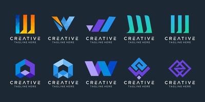 abstract Collection initials W logo design template. icons for business of fashion, sport, digital, technology, simple. vector