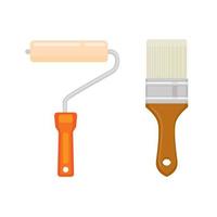 Roller and brush paint tools object set illustration vector