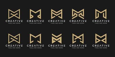 Set of abstract monogram letter M logo template. icons for business of fashion, building, simple. vector