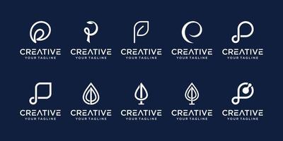 Set of abstract initial letter P logo template. icons for business of nature, organic vector