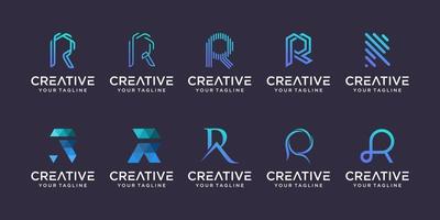 Set of monogram initial letter R RR logo template. icons for business of fashion, sport, automotive, technology digital. vector