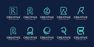Set of monogram initial letter R RR logo template. icons for business of fashion, sport, nature, pure. vector