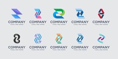 Set of abstract initial letter Z logo design template. icons for business of fashion, digital, technology vector