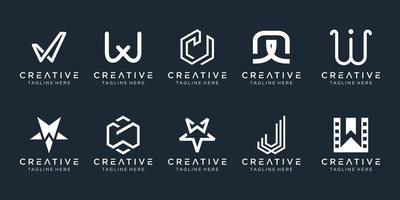 Set of creative monogram initial W logo design template. icons for business of fashion, sport, digital, technology, simple. vector