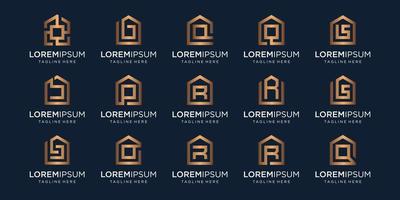set of home logo combined with letter B, P, R, Q, designs Template. vector