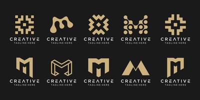 Set of abstract monogram letter M logo template. icons for business of fashion, digital, technology, simple. vector