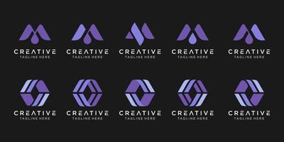 Set of abstract monogram letter M logo template. icons for business of fashion, sport, digital, technology. vector