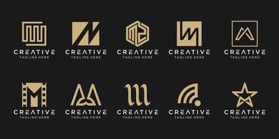 Set of abstract initial letter M logo template. icons for business of fashion, sport, automotive, simple. vector