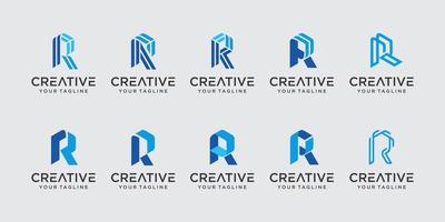 Set of monogram initial letter R RR logo template. icons for business of fashion, sport, automotive. vector