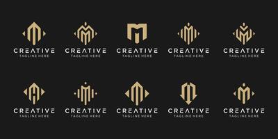 Set of abstract initial letter M logo template. icons for business of fashion, technology, simple. vector