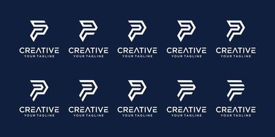 Set of abstract initial letter P logo template. icons for business of fashion, digital, technology, vector