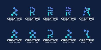 Set of collection initial letter R logo template. icons for business of laboratory, technology digital. vector