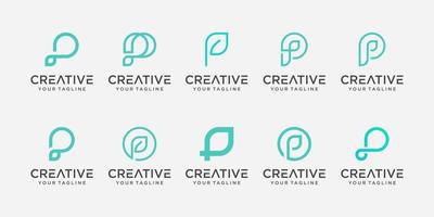 Set of abstract initial letter P logo template. icons for business of nature, organic vector