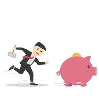 businessman want to destroy a piggy bank design character on white background vector