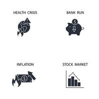 los iconos de la crisis económica establecen el color. elementos de vector de símbolo de paquete de crisis económica para web de infografía