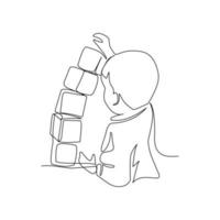 Vector illustration of a child building a pyramid drawn in line art style