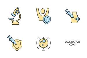 conjunto de iconos de vacunación. elementos de vector de símbolo de paquete de vacunación para web de infografía