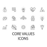 conjunto de iconos de valores fundamentales. valores centrales paquete de elementos de vector de símbolo para web de infografía