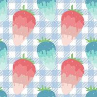 Seamless pattern with strawberries. Strawberries on plaid. Patterns of wrapping paper, packaging, bedding and pillows. vector