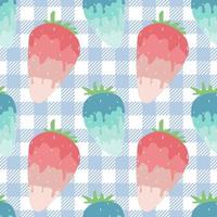 Seamless pattern with strawberries. Strawberries on plaid. Patterns of wrapping paper, packaging, bedding and pillows. vector